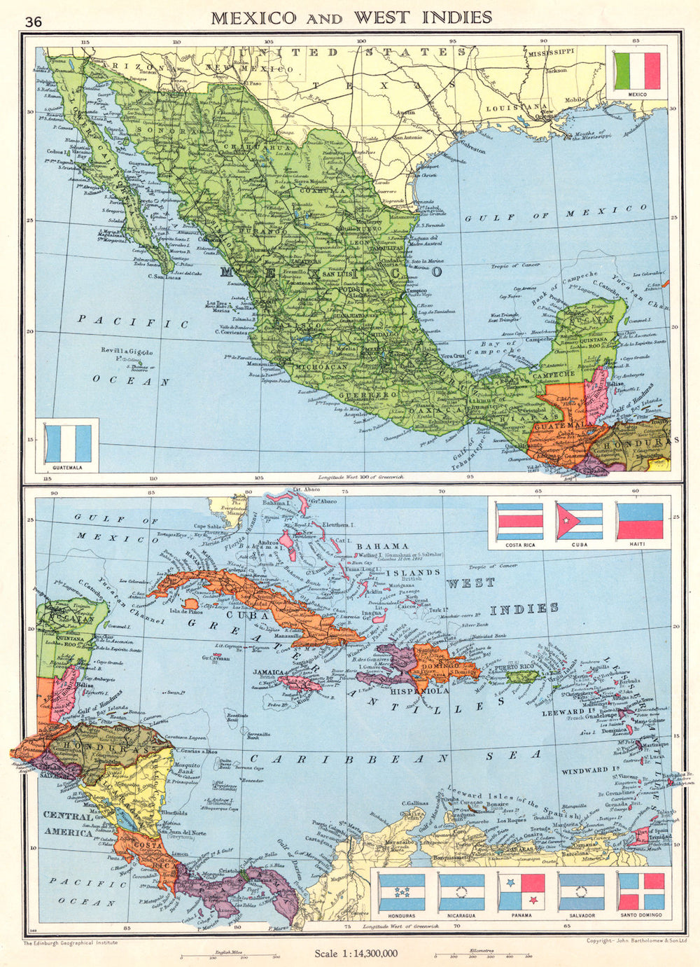 MEXICO & WEST INDIES. Caribbean. Santo Domingo 1938 old vintage map plan chart
