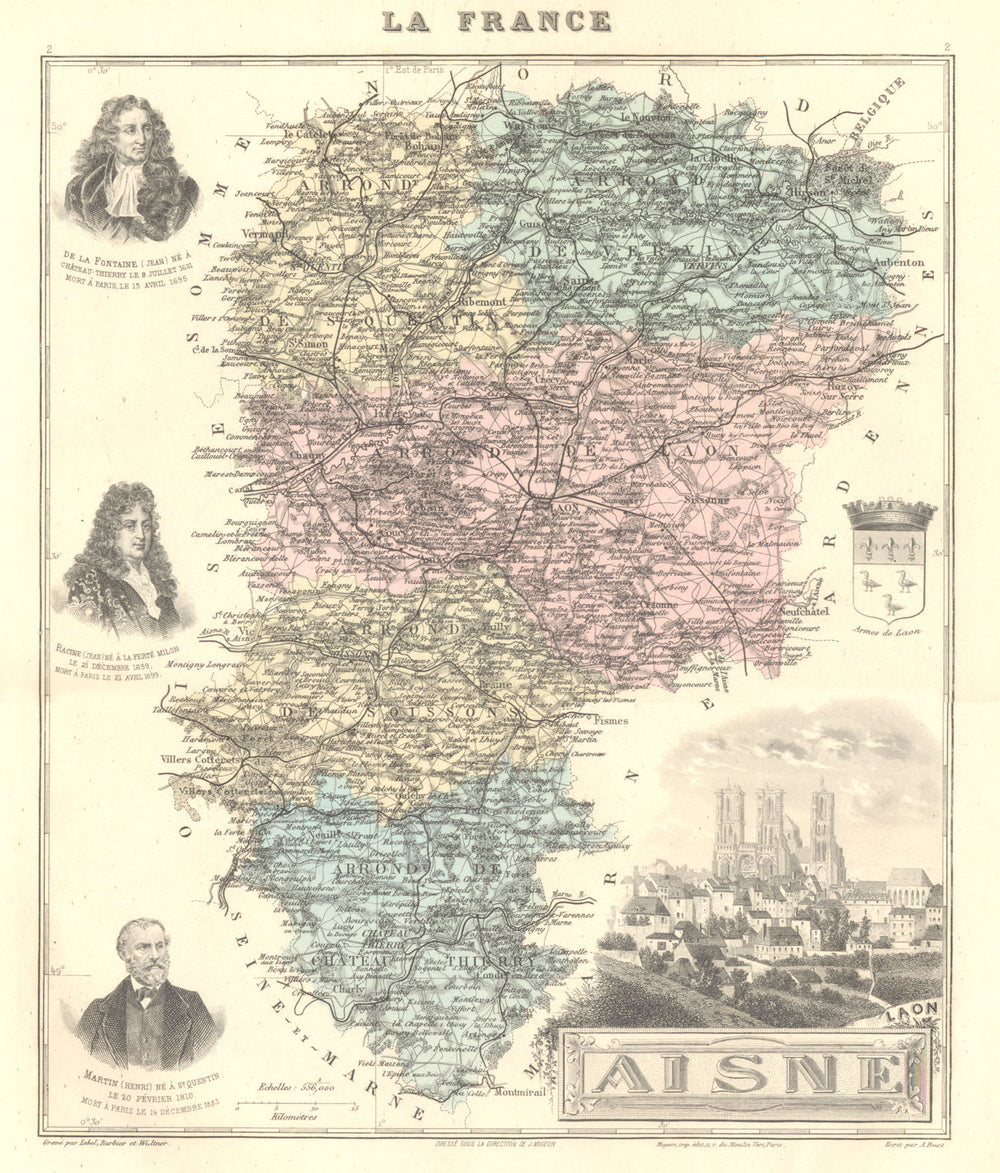 AISNE. Aisne département.  Laon vignette. Vuillemin 1903 old antique map chart