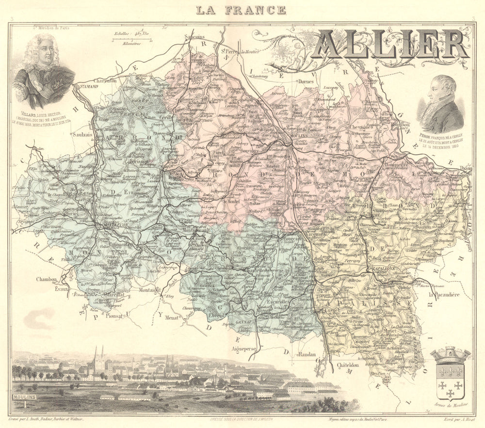 ALLIER. Allier département.  Moulins vignette. Vuillemin 1903 old antique map