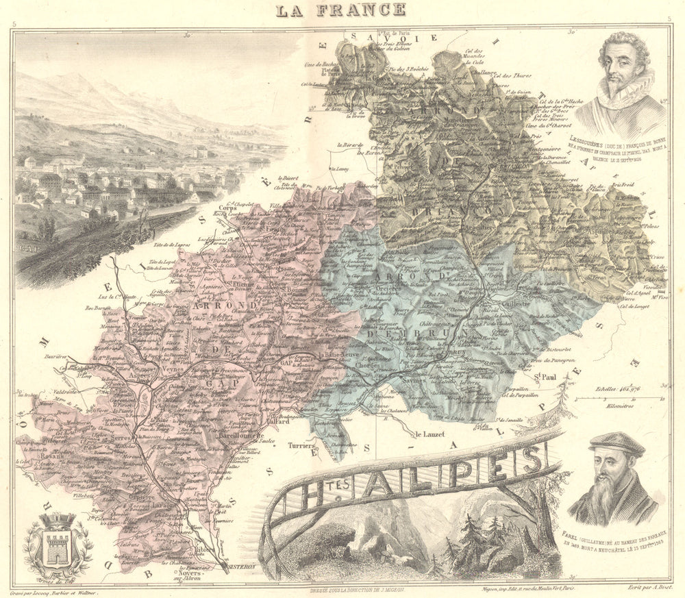 HAUTES-ALPES. Hautes-Alpes département.  Gap vignette. Vuillemin 1903 old map