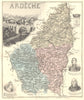 ARDÈCHE. Ardèche département.  Privas vignette. Vuillemin 1903 old antique map