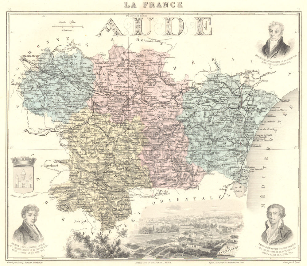 AUDE. Aude département.  Carcassonne vignette. Vuillemin 1903 old antique map
