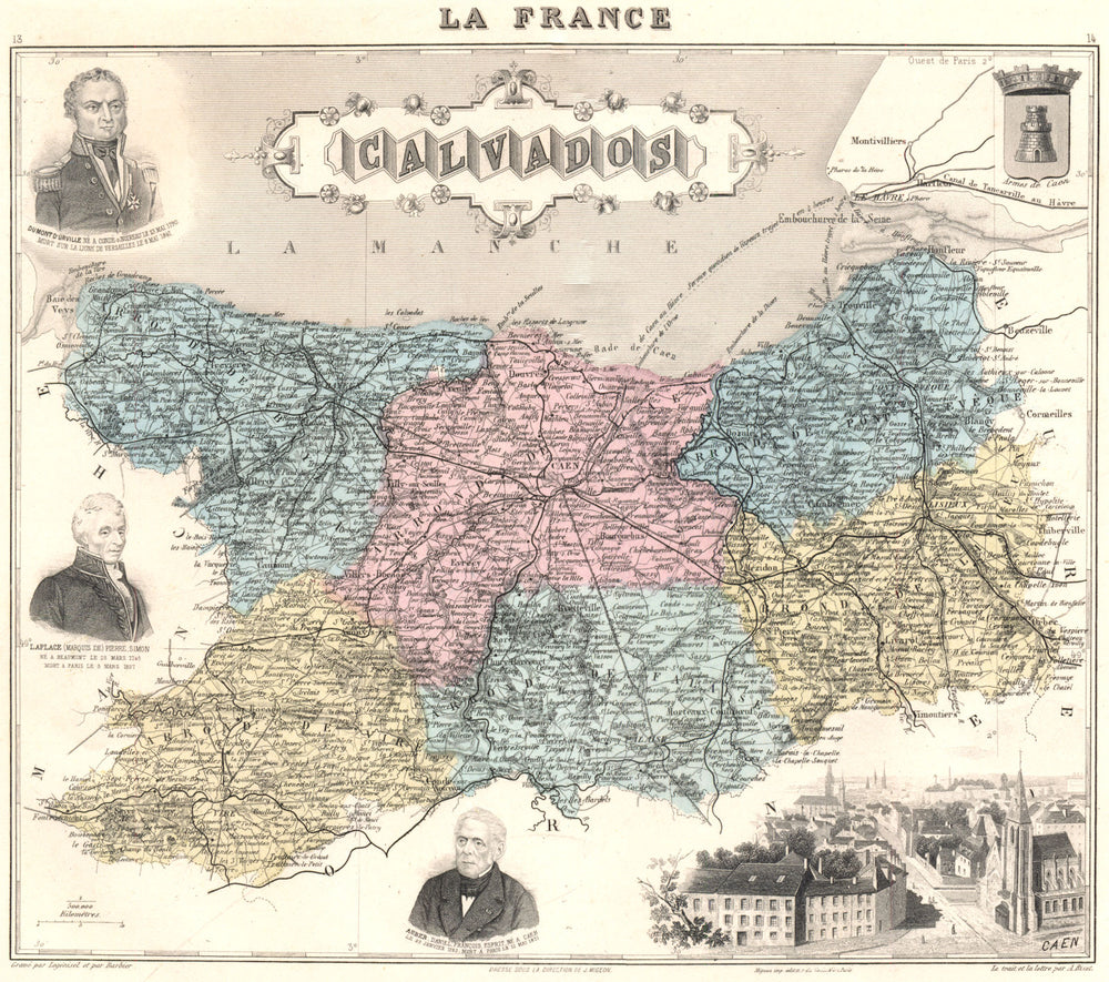 CALVADOS. Calvados département.  Caen vignette. Vuillemin 1903 old antique map