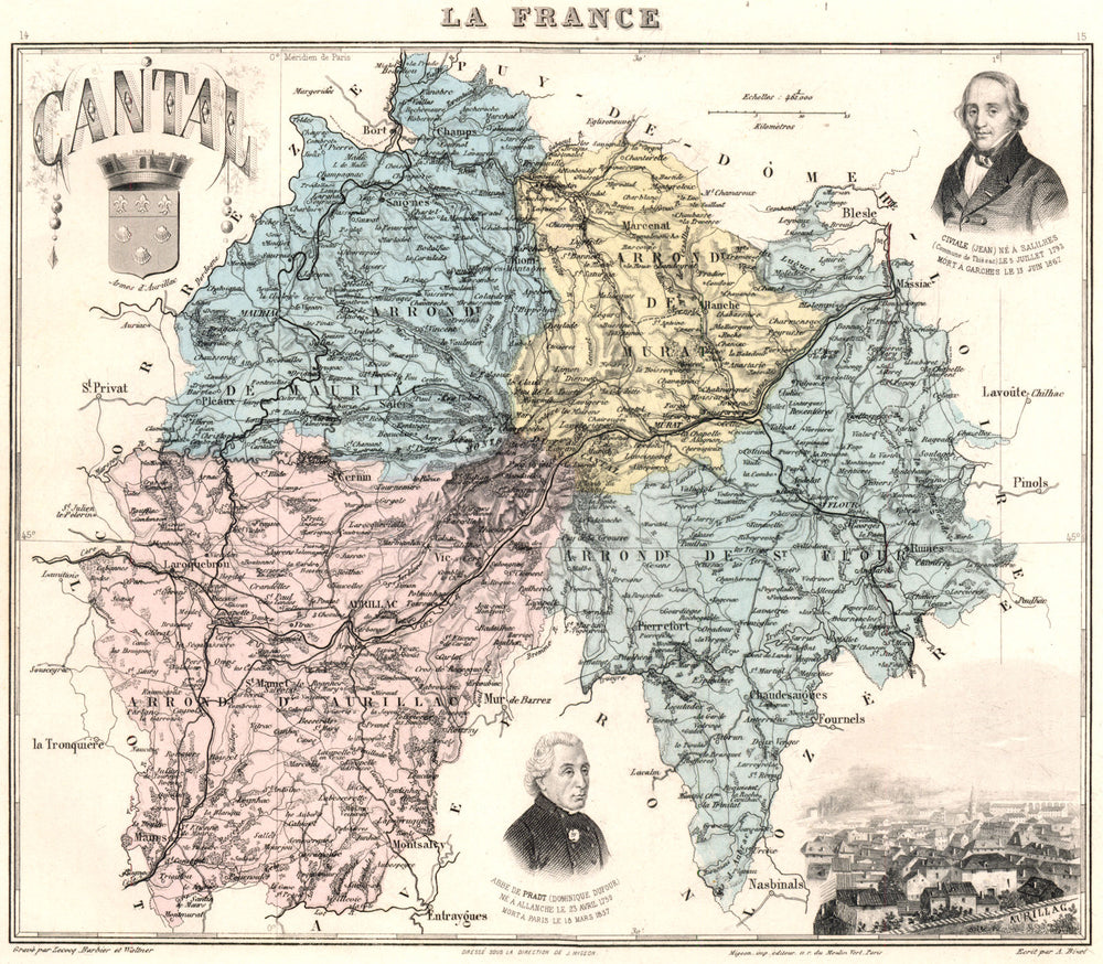 CANTAL. Cantal département.  Aurillac vignette. Vuillemin 1903 old antique map