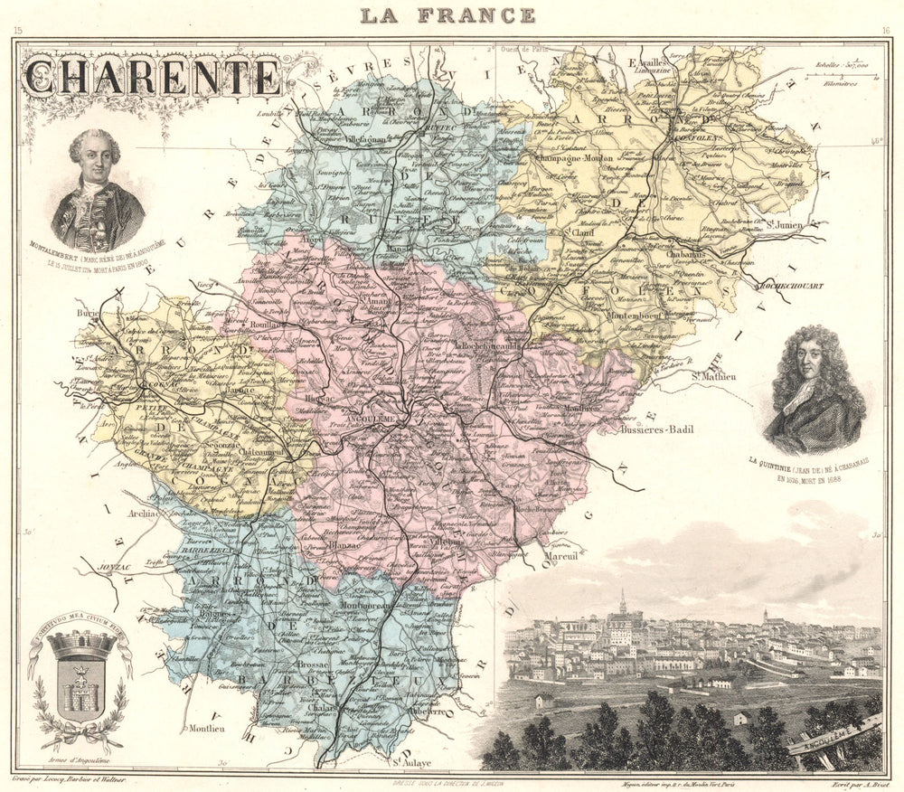 CHARENTE. Charente département.  Angoulême vignette. Vuillemin 1903 old map