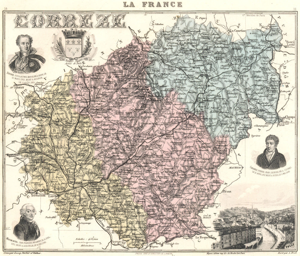 CORRÈZE. Corrèze département.  Tulle vignette. Vuillemin 1903 old antique map