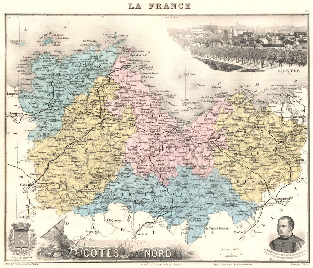 CÔTES-D'ARMOR. Côtes-du-Nord département.Saint-Brieuc. Vuillemin 1903 old map