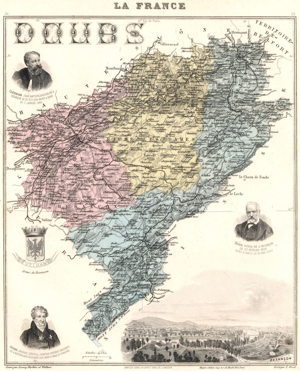 DOUBS. Doubs département.  Besançon vignette. Vuillemin 1903 old antique map