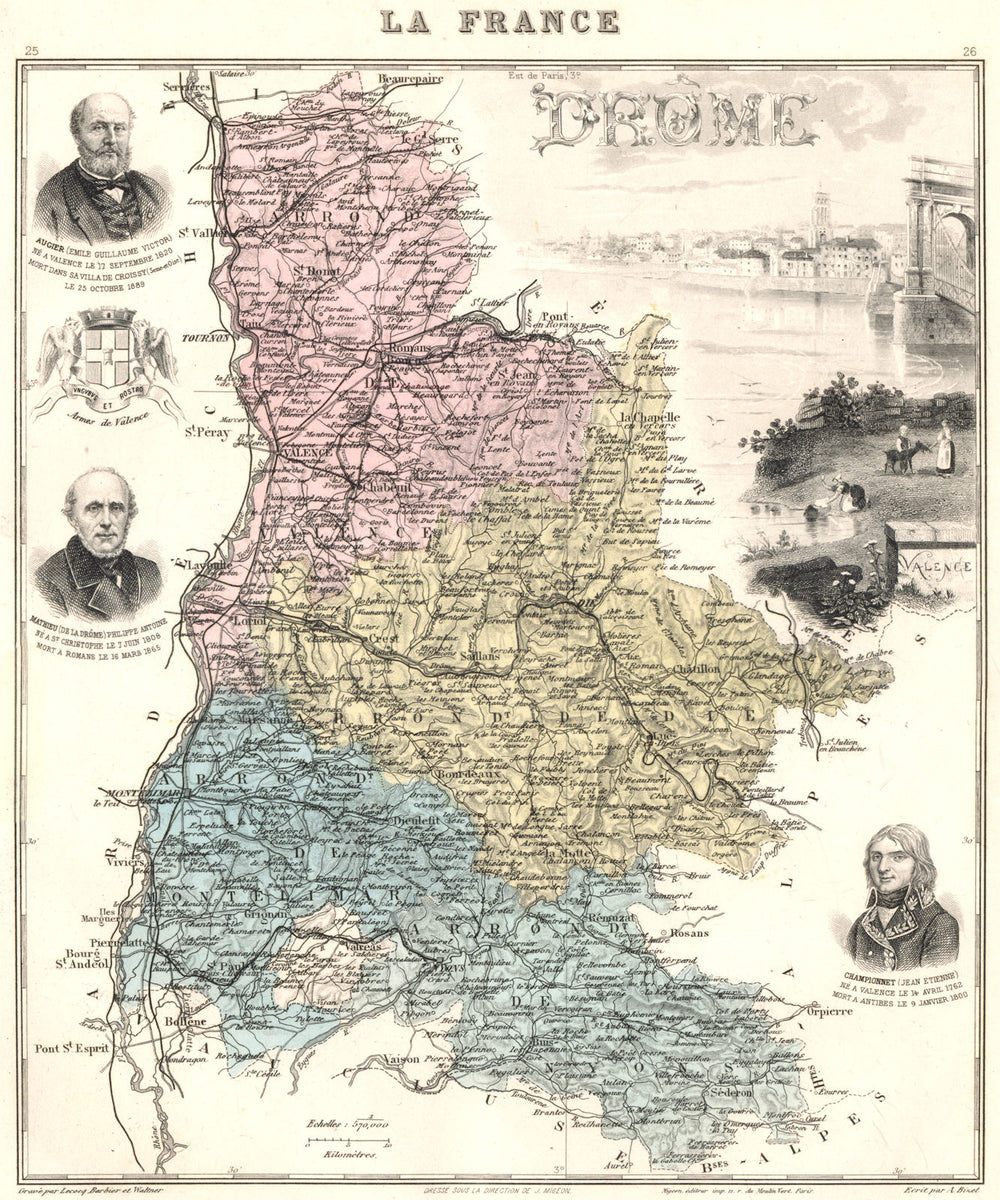 DRÔME. Drôme département.  Valence vignette. Vuillemin 1903 old antique map