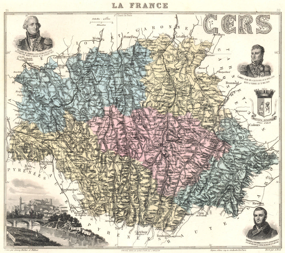 GERS. Gers département.  Auch vignette. Vuillemin 1903 old antique map chart