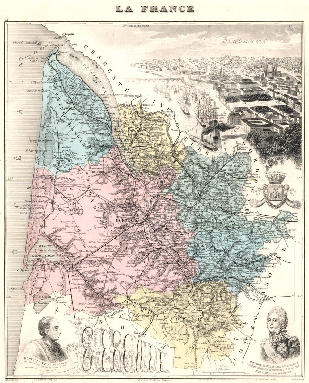 GIRONDE. Gironde département.  Bordeaux vignette. Vuillemin 1903 old map