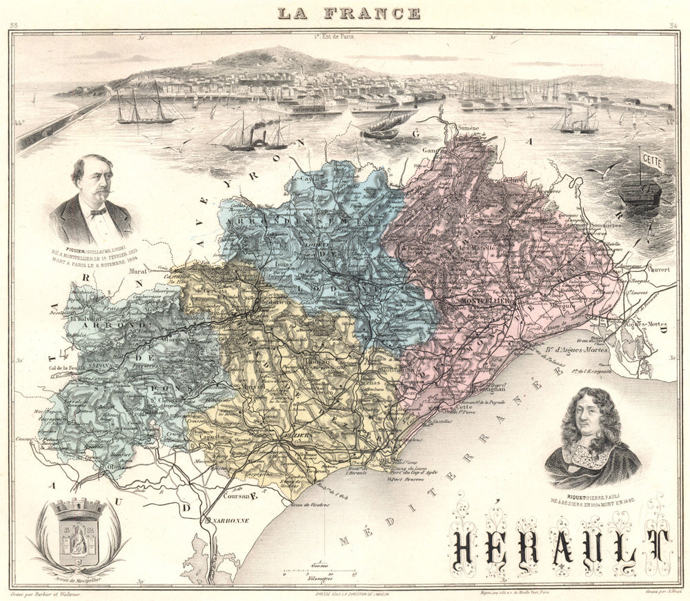 HÉRAULT. Hérault département.  Cette vignette. Vuillemin 1903 old antique map