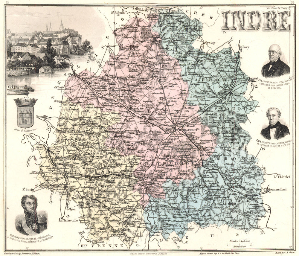 INDRE. Indre département.  Châteauroux vignette. Vuillemin 1903 old map