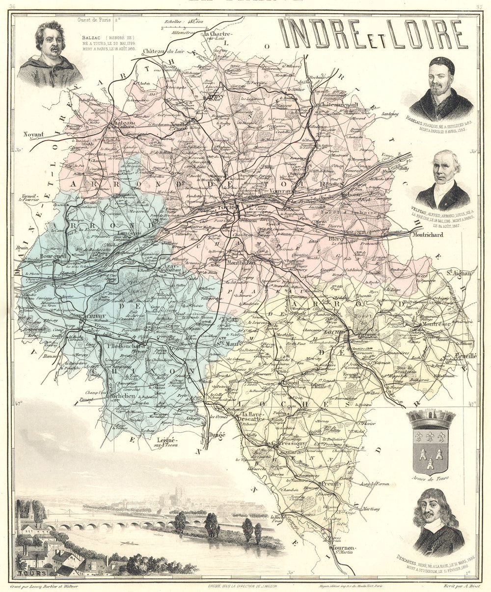 INDRE-ET-LOIRE. Indre-et-Loire département. Tours vignette.Vuillemin 1903 map