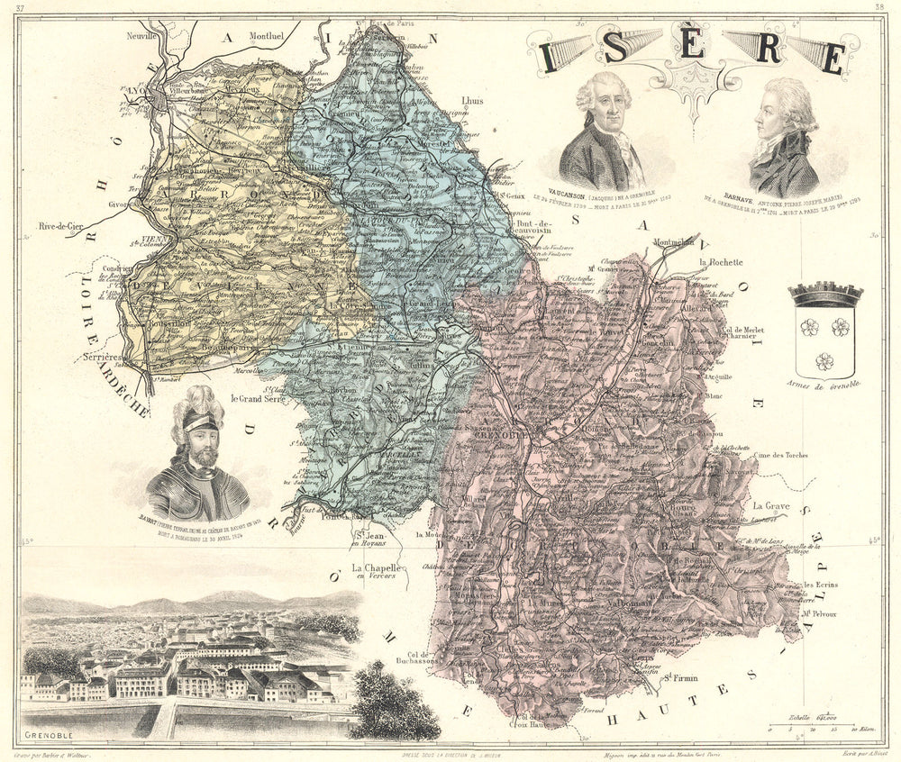 ISÈRE. Isère département.  Grenoble vignette. Vuillemin 1903 old antique map