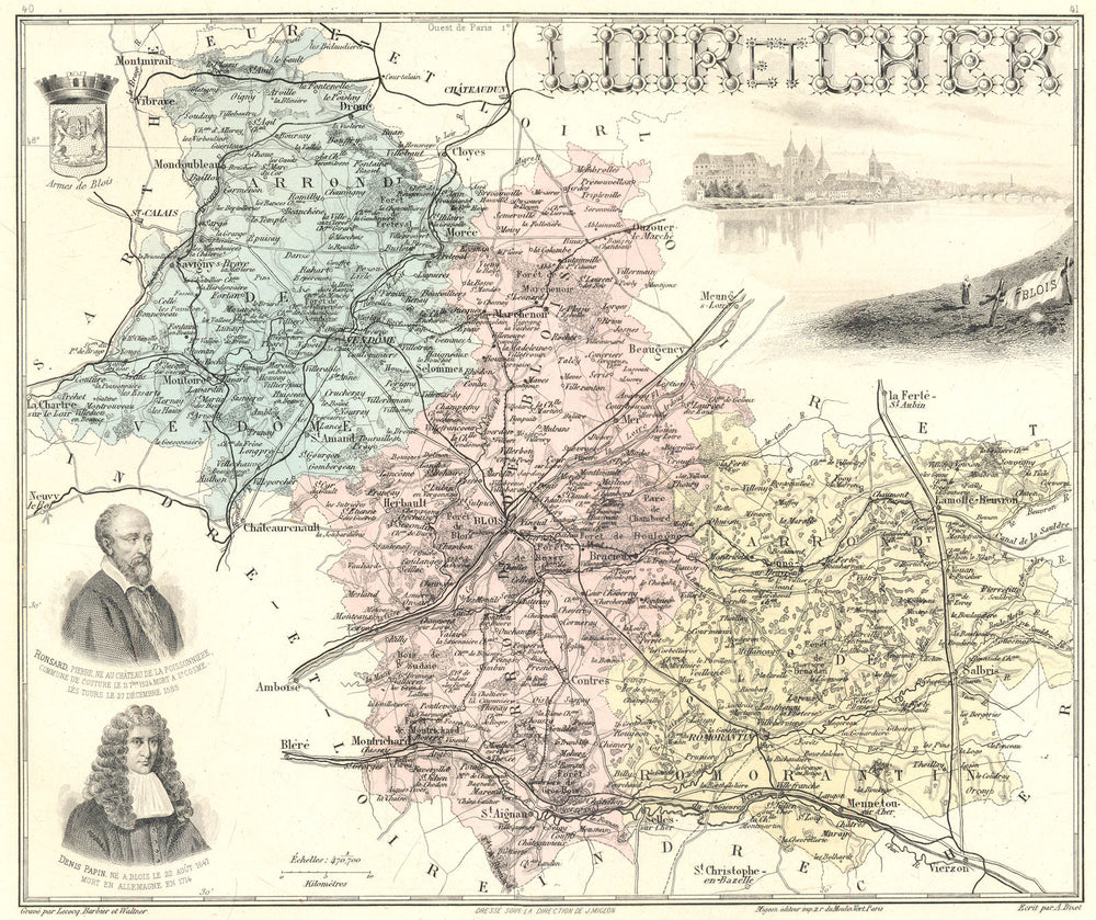 LOIR-ET-CHER. Loir-et-Cher département.  Blois vignette. Vuillemin 1903 map