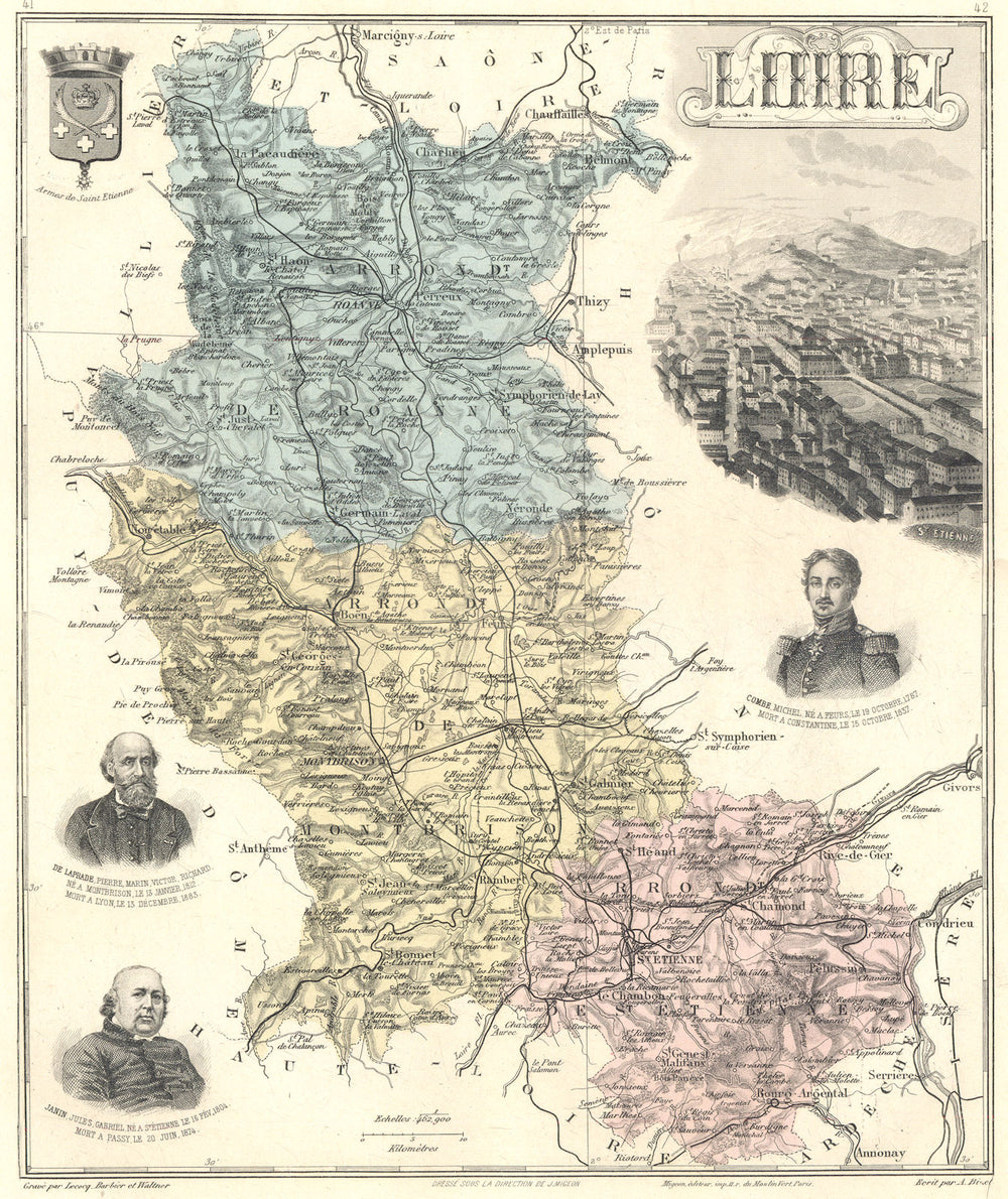 LOIRE. Loire département.  Saint-Étienne vignette. Vuillemin 1903 old map