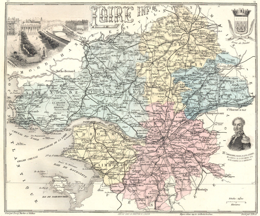 LOIRE-ATLANTIQUE. Loire-Inférieure département. Nantes. Vuillemin 1903 old map