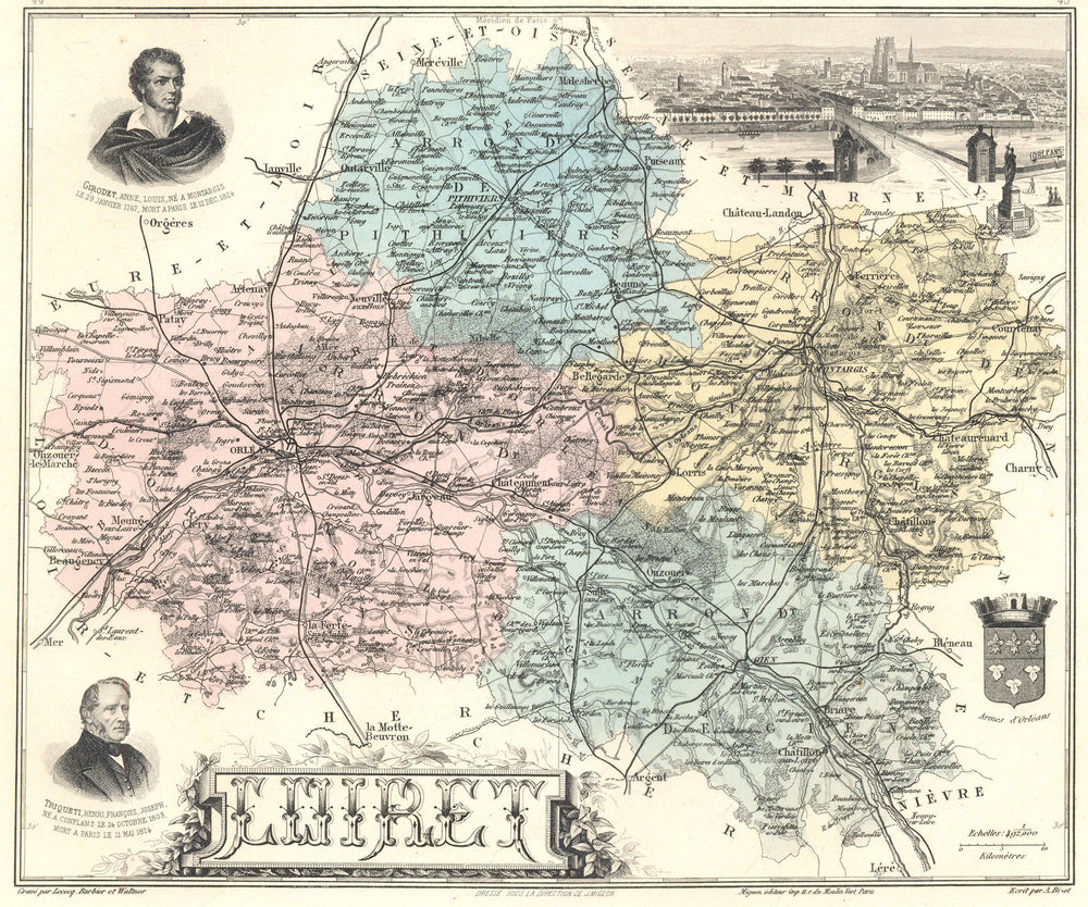LOIRET. Loiret département.  Orléans vignette. Vuillemin 1903 old antique map