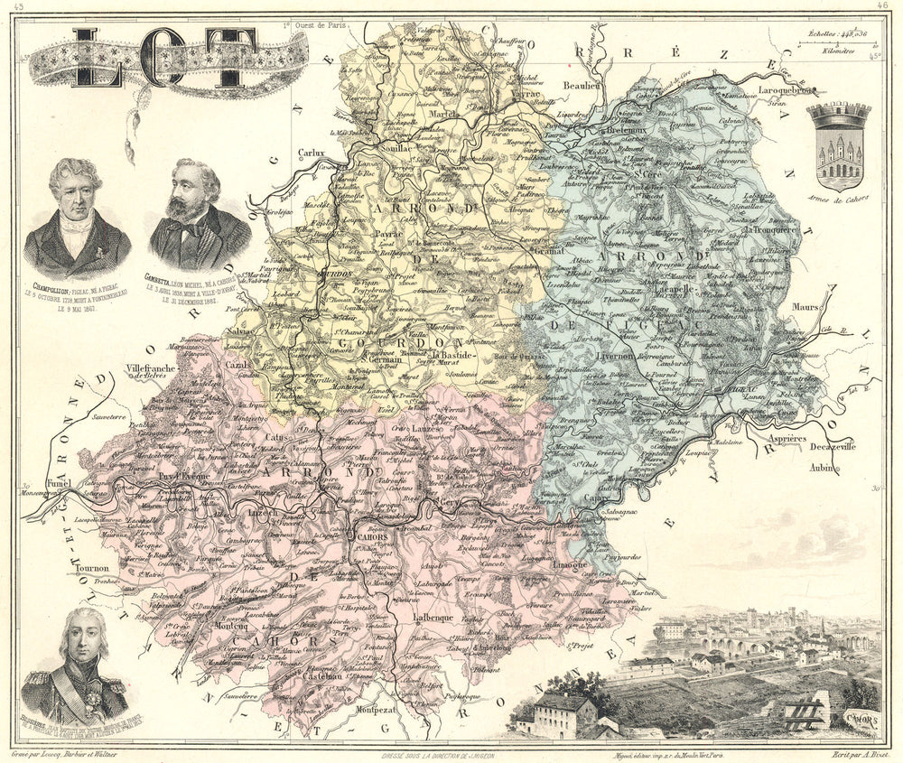 LOT. Lot département.  Cahors vignette. Vuillemin 1903 old antique map chart