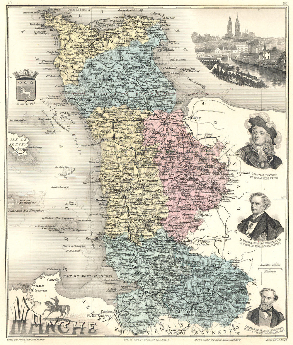 MANCHE. Manche département.  Saint-Lô vignette. Vuillemin 1903 old antique map