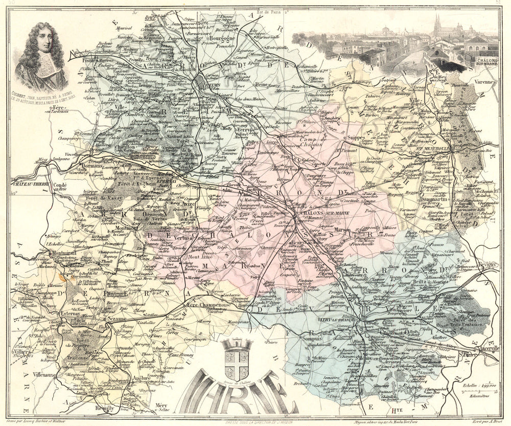 MARNE. Marne département.  Châlons-en-Champagne vignette. Vuillemin 1903 map