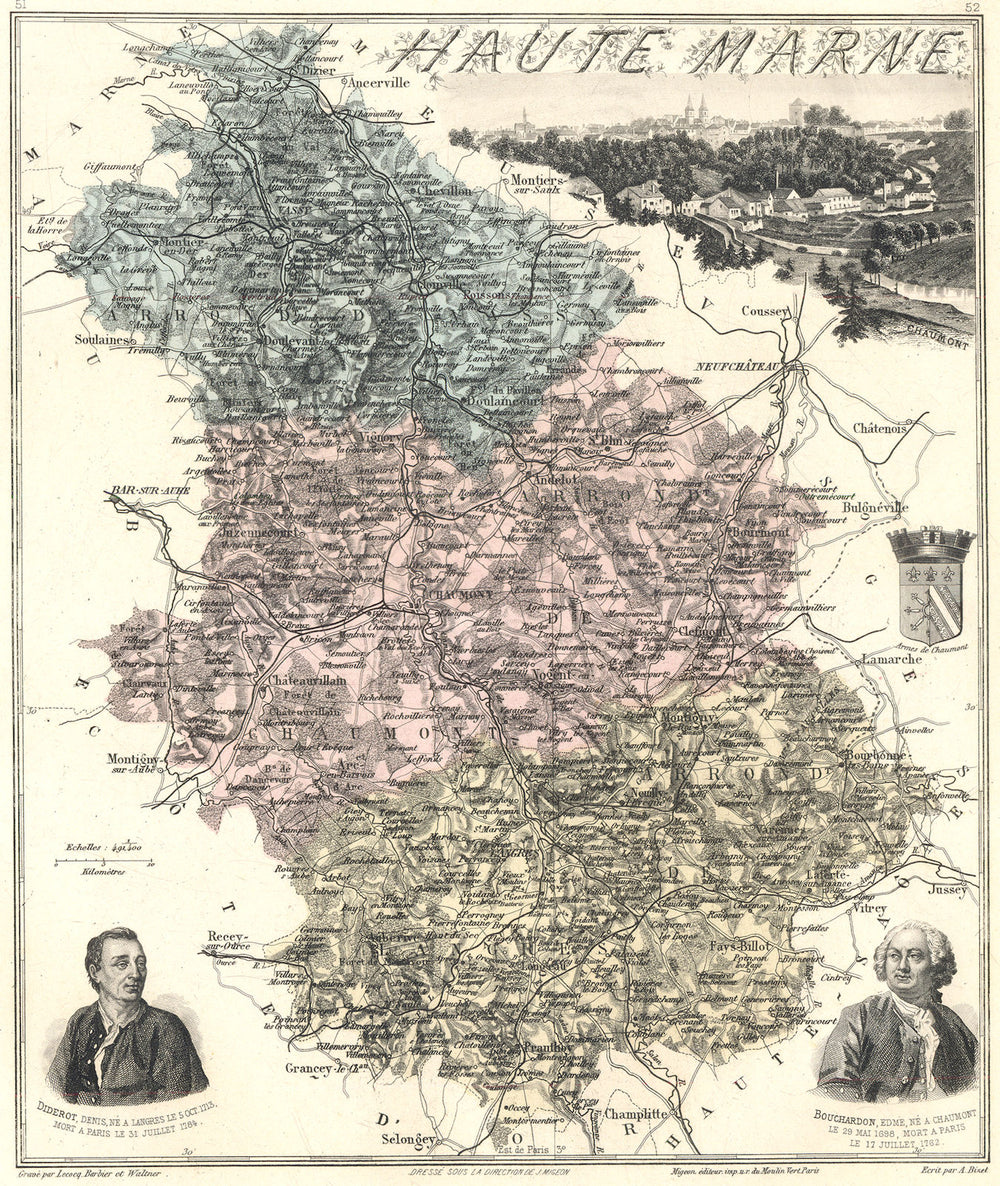 HAUTE-MARNE. Haute-Marne département.  Chaumont vignette. Vuillemin 1903 map