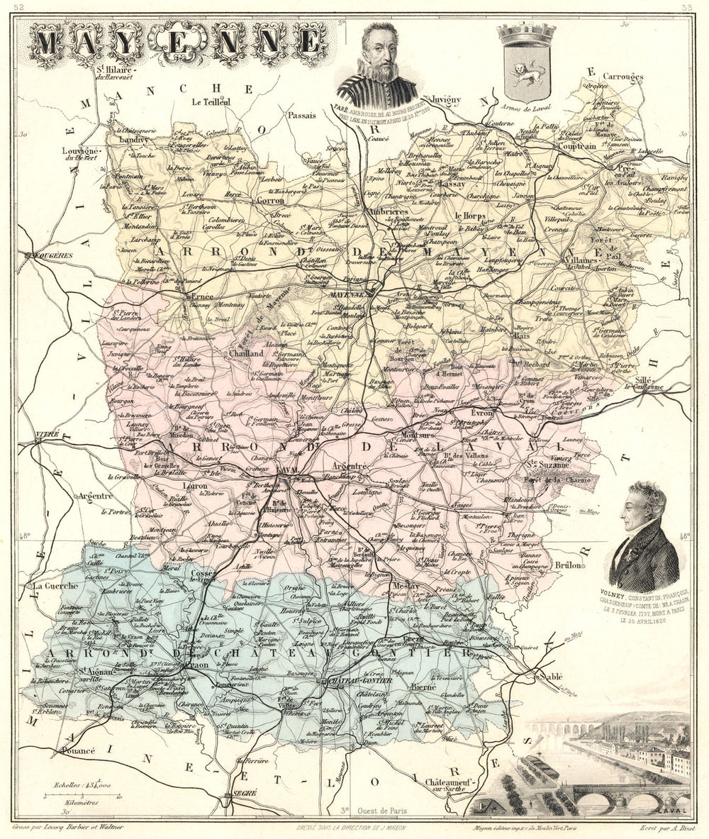 MAYENNE. Mayenne département.  Laval vignette. Vuillemin 1903 old antique map