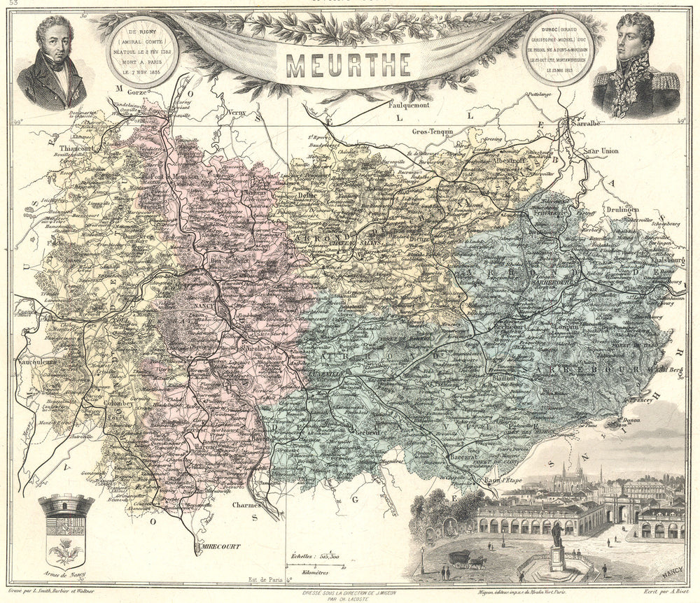 FRANCE. Meurthe département.  Nancy vignette. Vuillemin 1903 old antique map