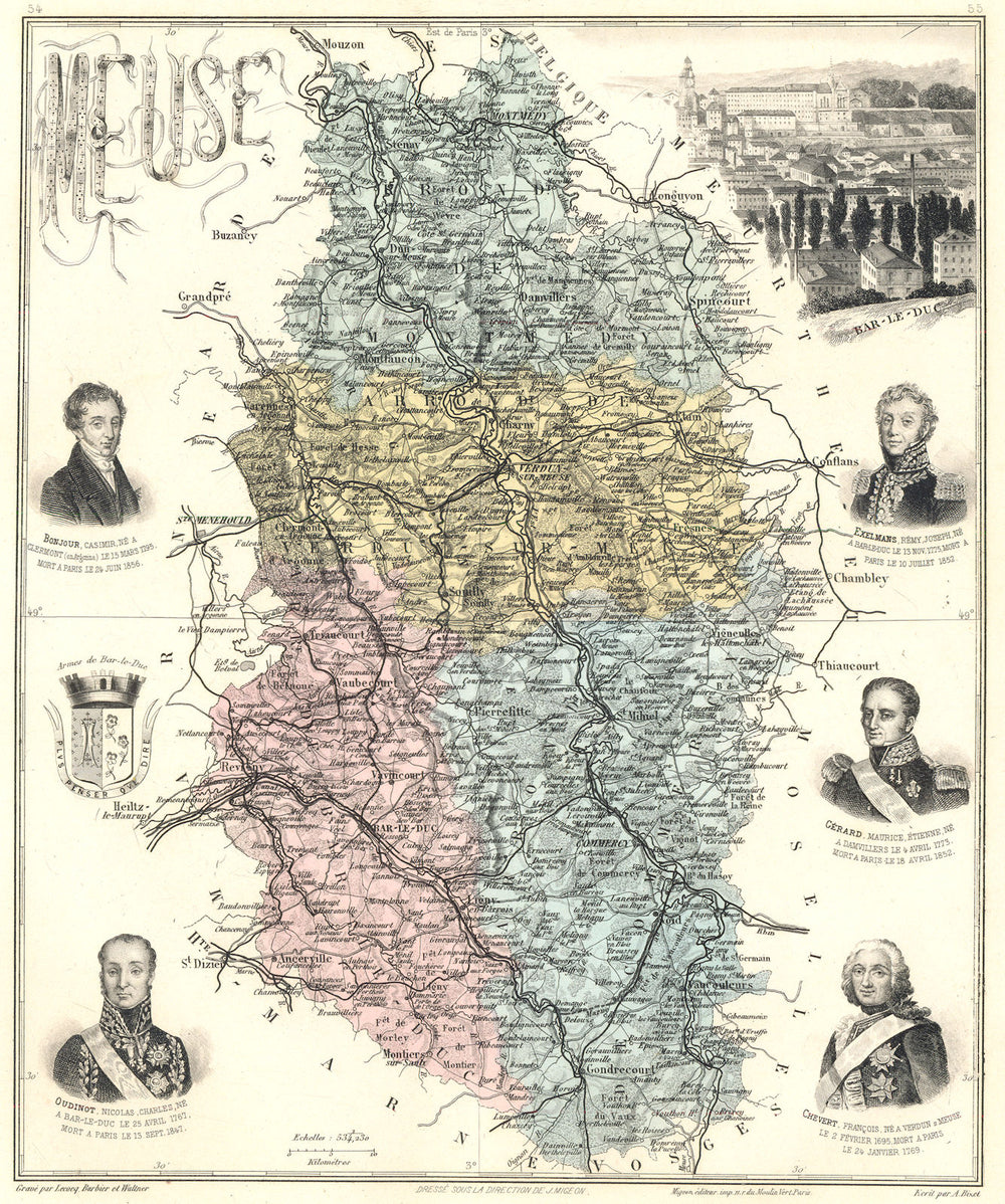 MEUSE. Meuse département.  Bar-le-Duc vignette. Vuillemin 1903 old antique map