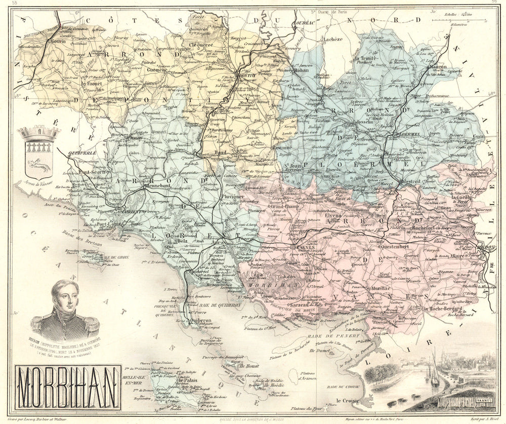 MORBIHAN. Morbihan département.  Vannes vignette. Vuillemin 1903 old map