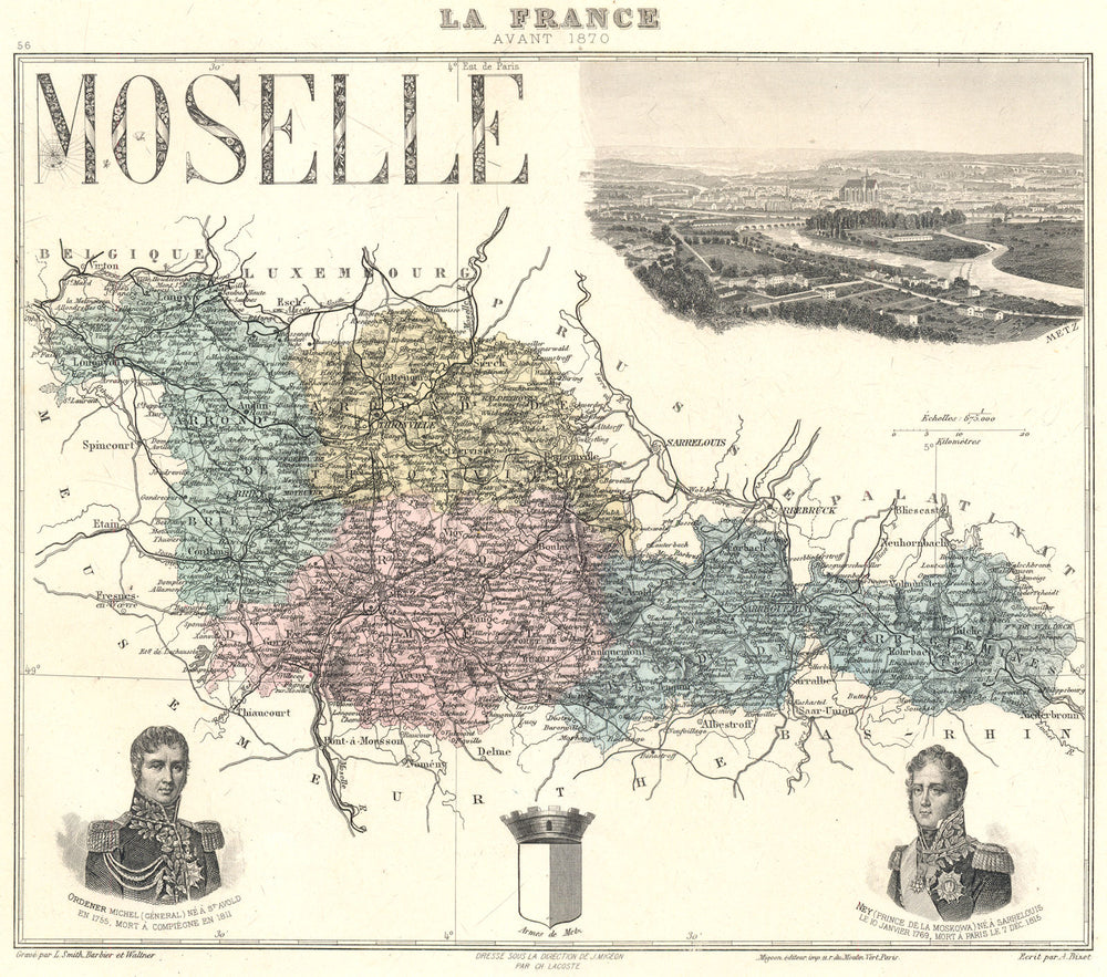 MOSELLE. Moselle département.  Metz vignette. Vuillemin 1903 old antique map