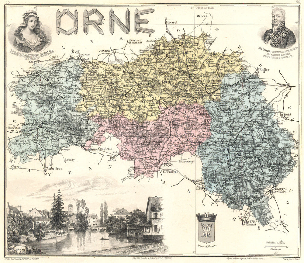 ORNE. Orne département.  Alençon vignette. Vuillemin 1903 old antique map