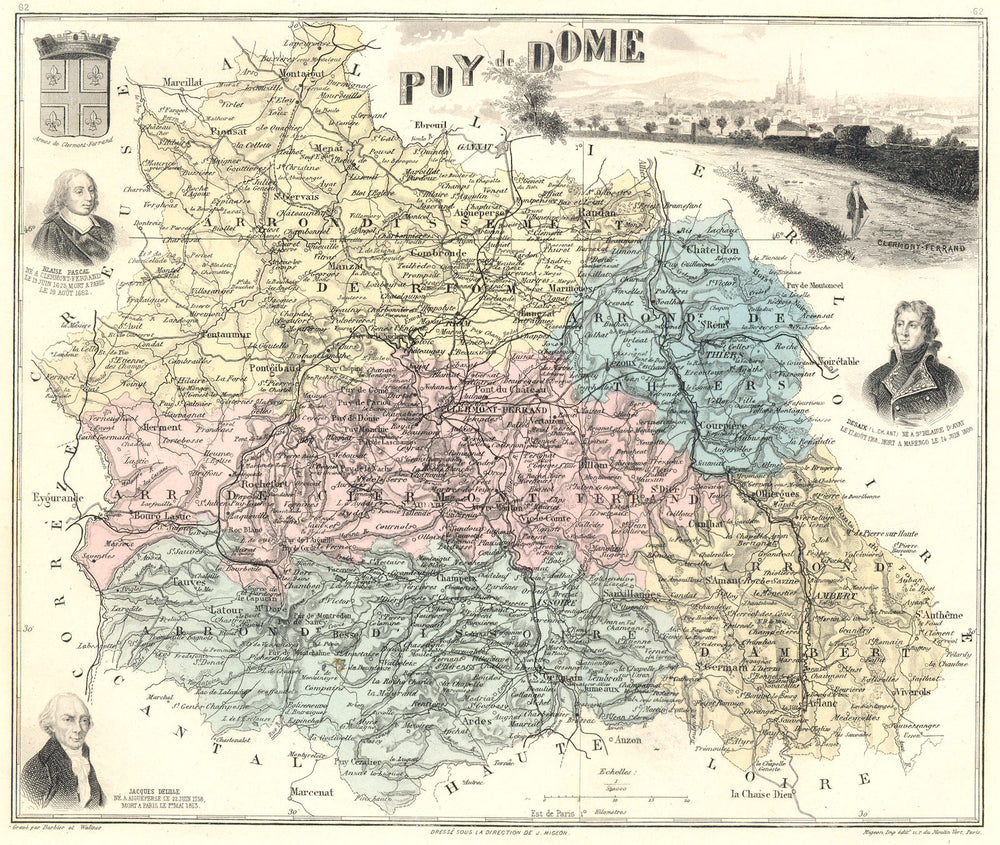 PUY-DE-DÔME. Puy-de-Dôme département. Clermont-Ferrand. Vuillemin 1903 old map