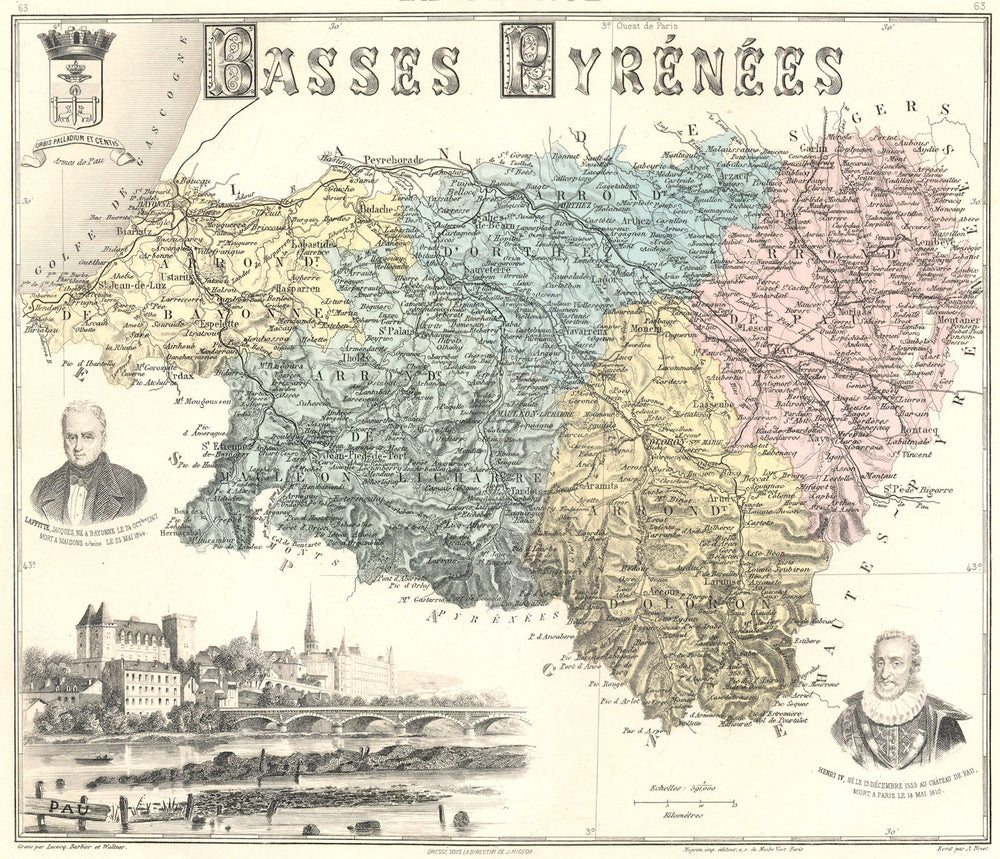 PYRÉNÉES-ATLANTIQUES. Basses-Pyrénées département. Pau.Vuillemin 1903 old map