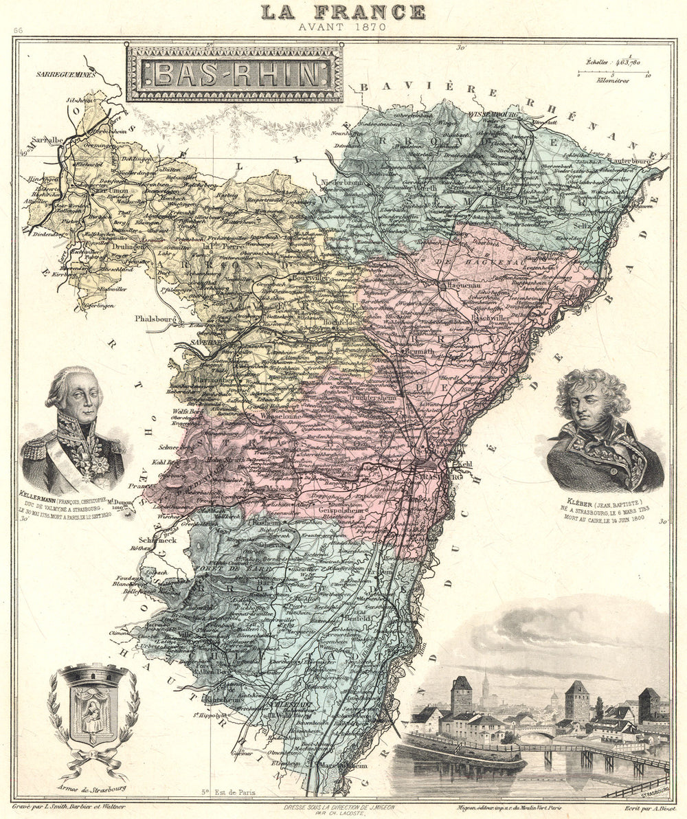 BAS-RHIN. Bas-Rhin département.  Strasbourg vignette. Vuillemin 1903 old map