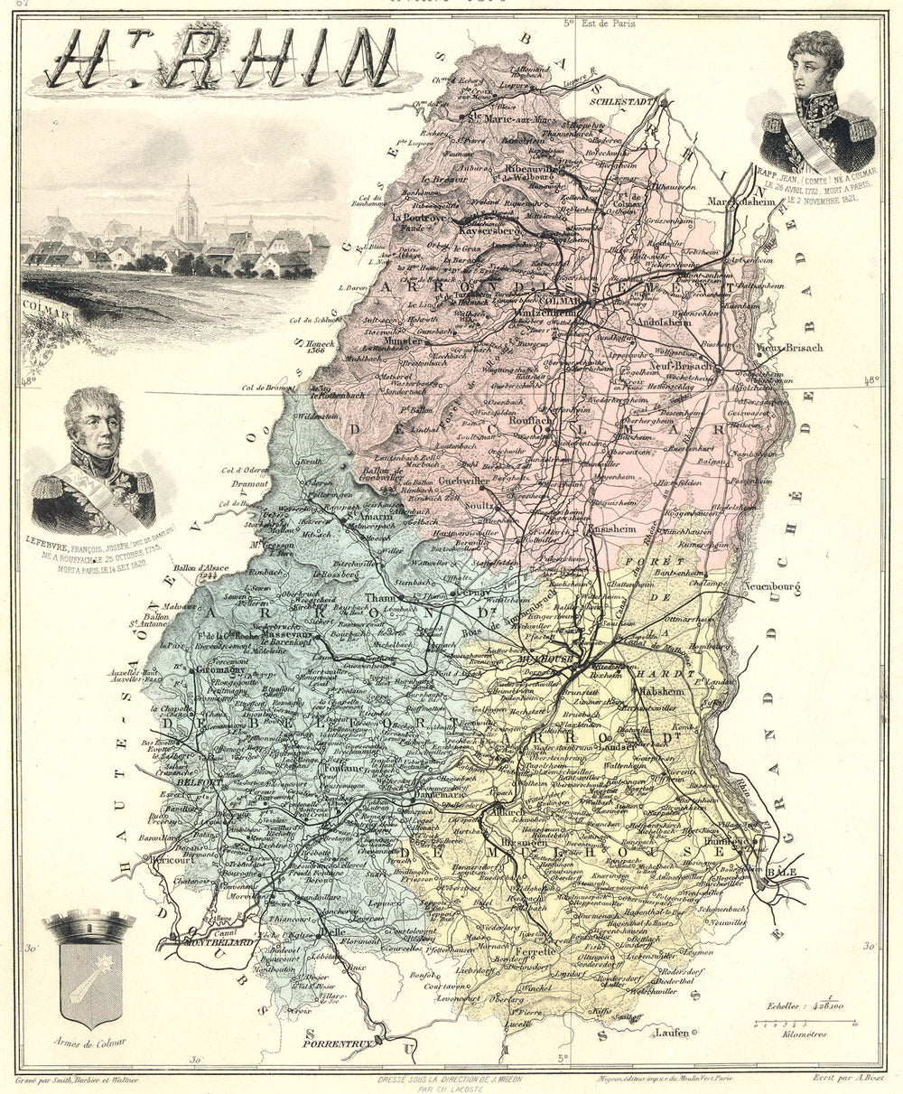 HAUT-RHIN. Haut-Rhin département.  Colmar vignette. Vuillemin 1903 old map