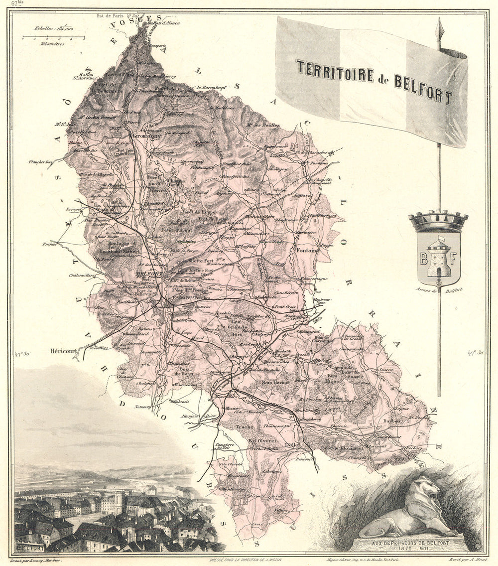 TERRITOIRE DE BELFORT. département. Belfort vignette.Vuillemin 1903 old map