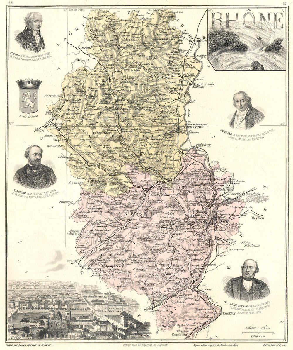 RHÔNE. Rhône département.  Lyon vignette. Vuillemin 1903 old antique map chart