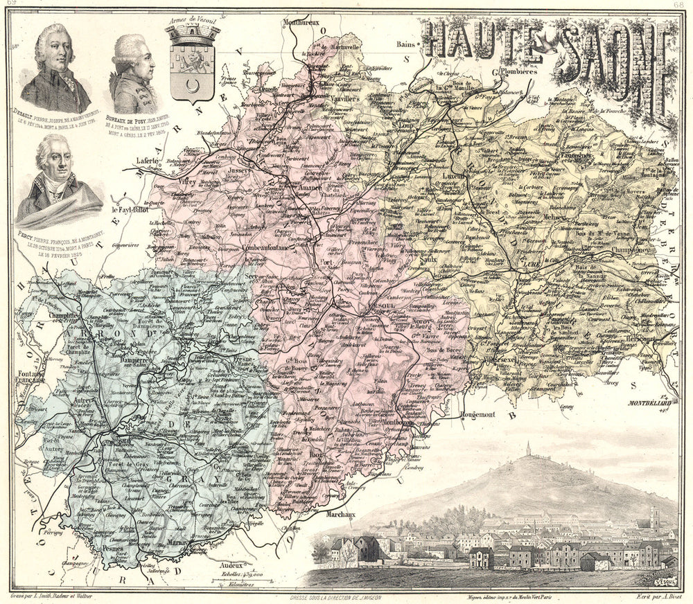 HAUTE-SAÔNE. Haute-Saône département.  Vesoul vignette. Vuillemin 1903 old map