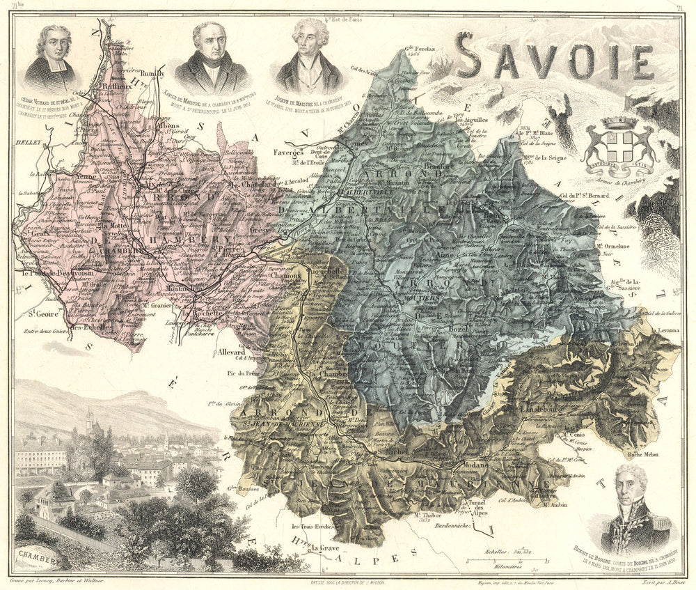 SAVOIE. Savoie département.  Chambéry vignette. Vuillemin 1903 old antique map