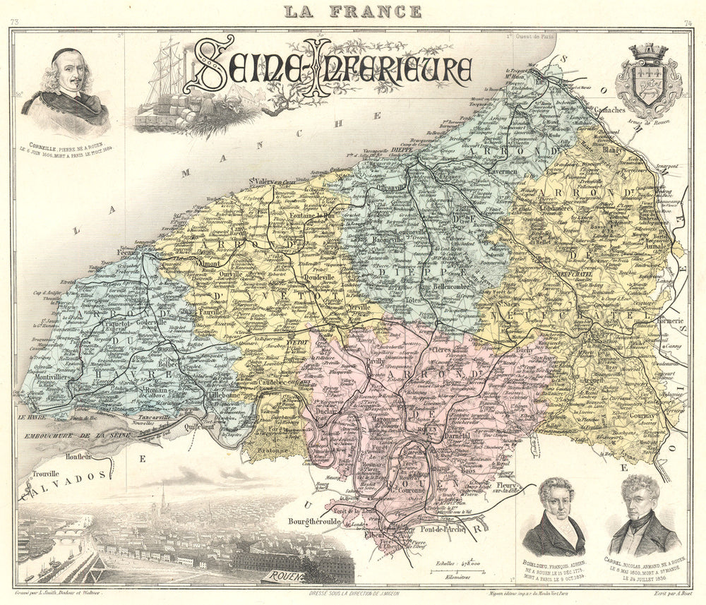 SEINE-MARITIME. Seine-Inférieure département. Rouen. Vuillemin 1903 old map