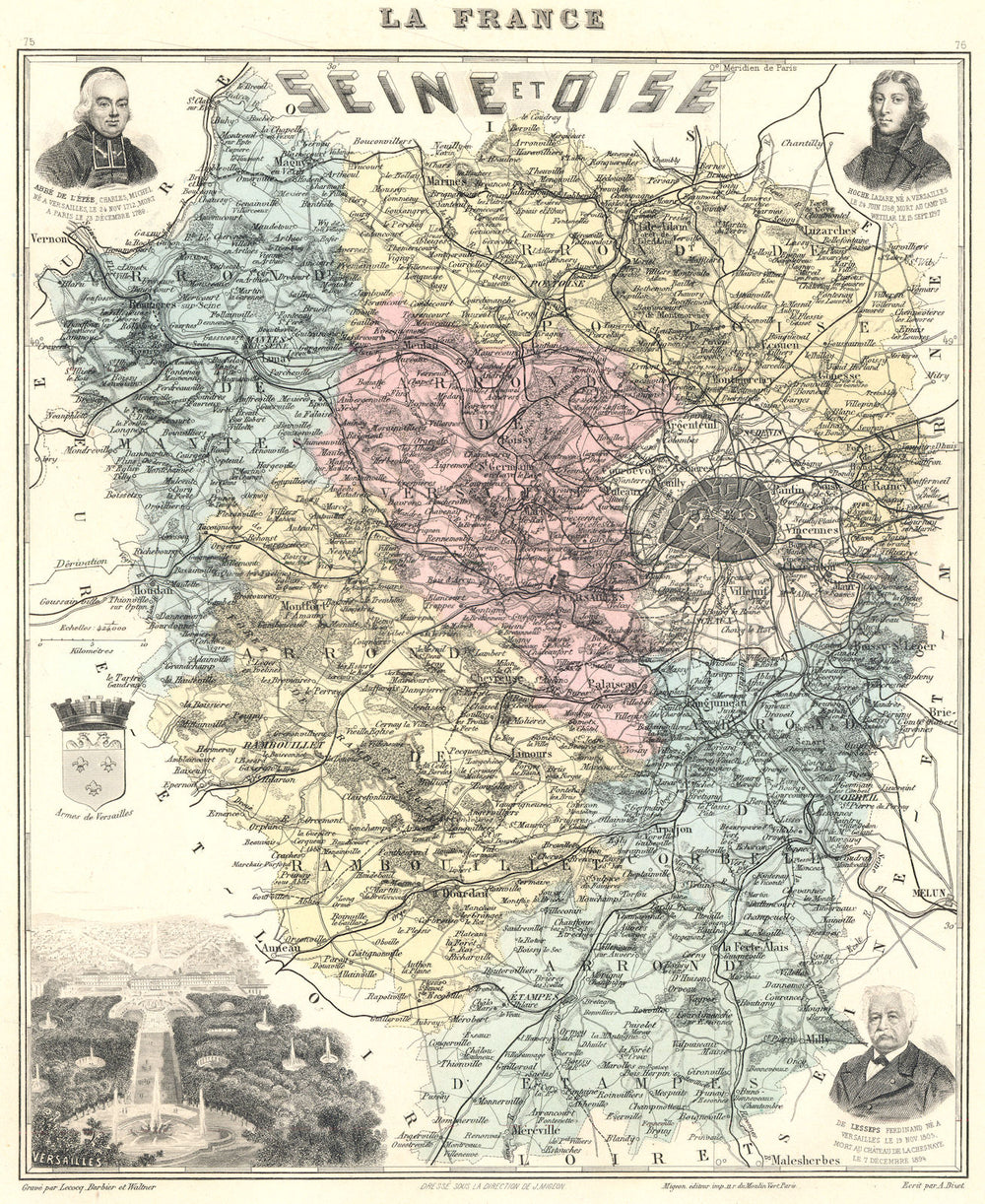 SEINE-ET-OISE.Seine-et-Oise département.Versailles vignette.Vuillemin 1903 map