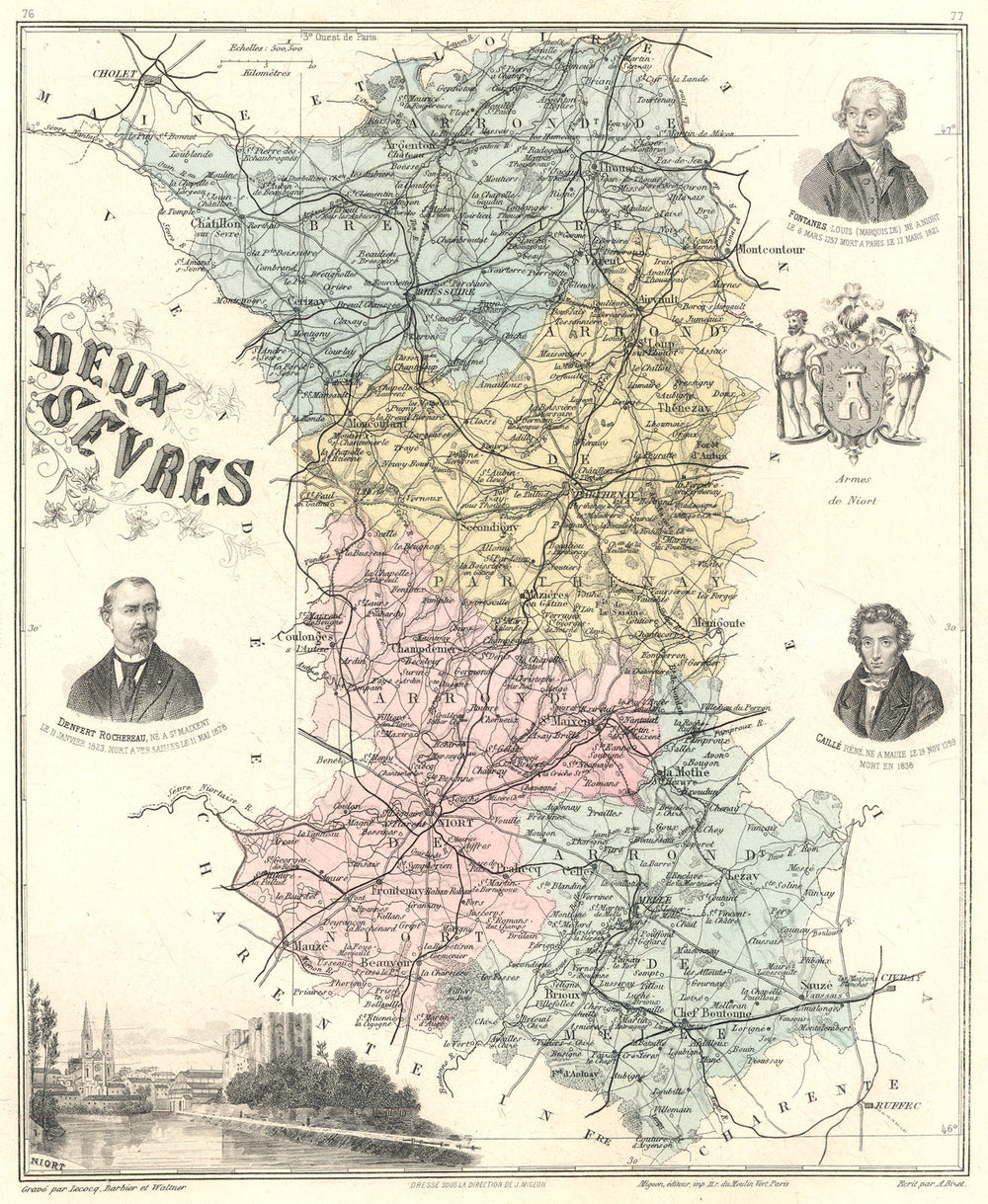 DEUX-SÈVRES. Deux-Sèvres département.  Niort vignette. Vuillemin 1903 old map