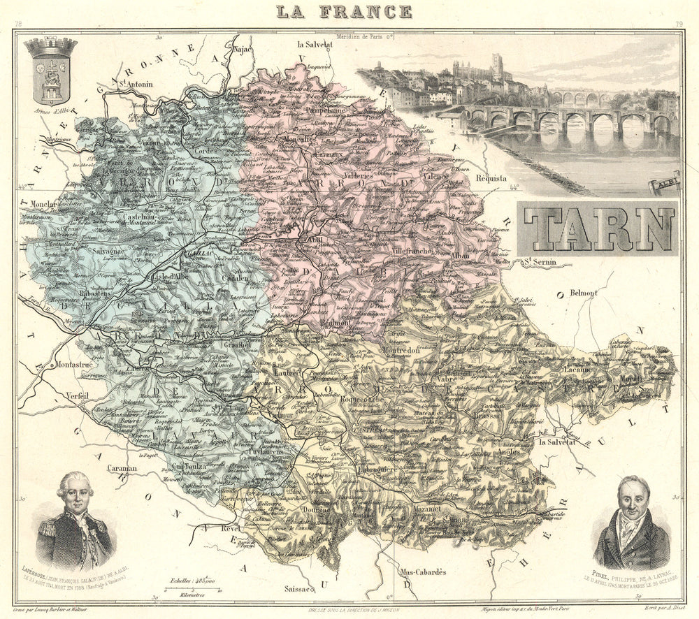 TARN. Tarn département.  Albi vignette. Vuillemin 1903 old antique map chart