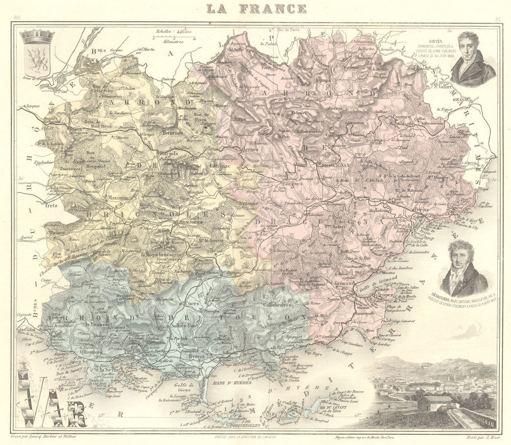 VAR. Var département.  Draguignan vignette. Vuillemin 1903 old antique map