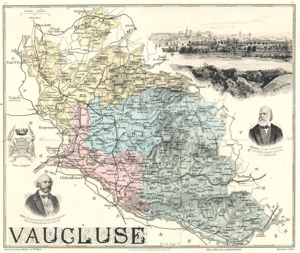 VAUCLUSE. Vaucluse département.  Avignon vignette. Vuillemin 1903 old map