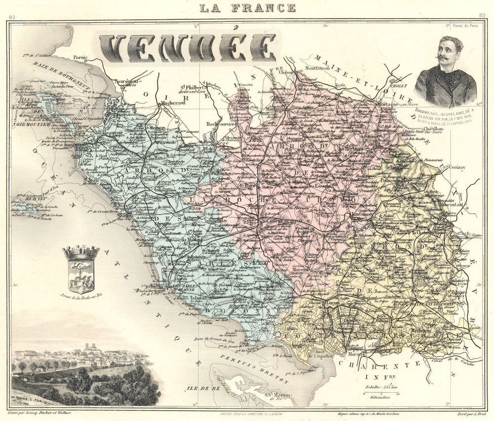 VENDÉE. Vendée département.  La Roche-sur-Yon vignette. Vuillemin 1903 old map
