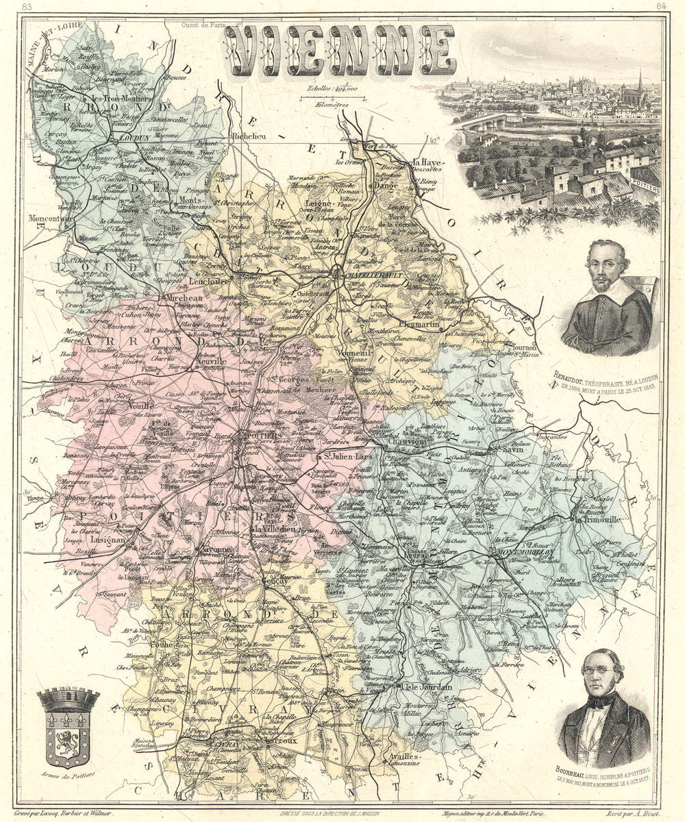 FRANCE. Vienne département.  Poitiers vignette. Vuillemin 1903 old antique map