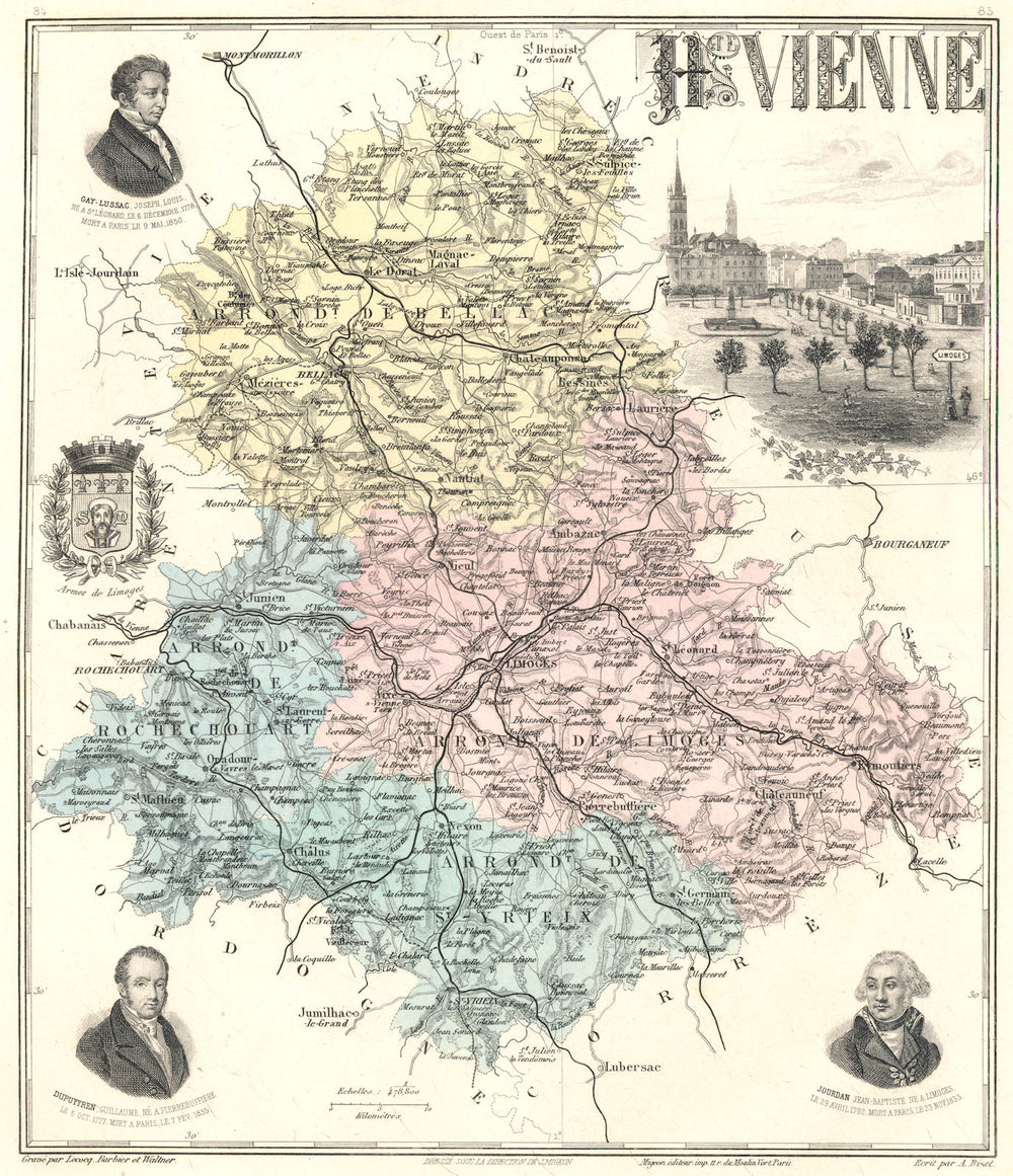HAUTE-VIENNE. Haute-Vienne département.  Limoges vignette. Vuillemin 1903 map